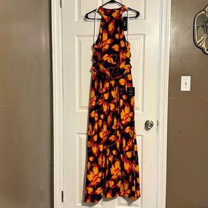 Navy floral halter neck racerback maxi dress